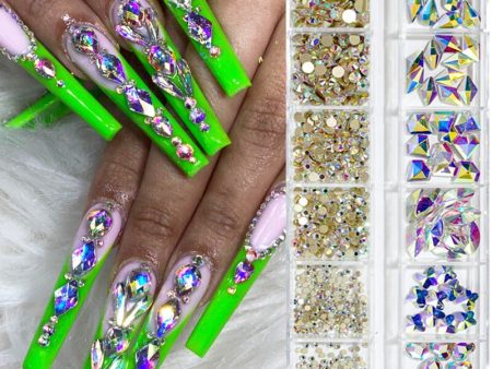 12Girds 3D Glitter Crystal Nail Rhinestones Multi Color Mixed Size AB Flatback Gems DIY Nail Art Decorations Diamond Accessories Sale