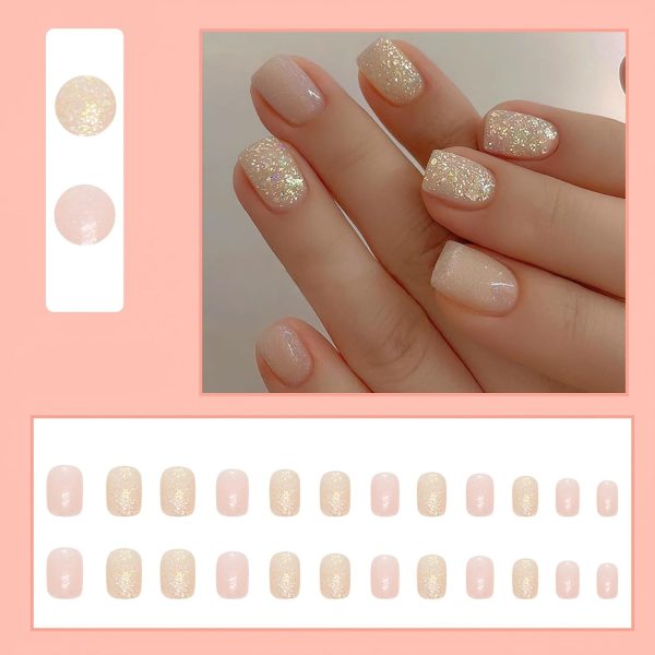 ZASKHLD Glitter Press on Nails Short Square Fake Nails Glossy Nude Glue on Nails with Glitter designs Luxury Sparkle coffin False Nails Shiny Acrylic Artificial Nails for Women Girls Manicure 24Pcs Online