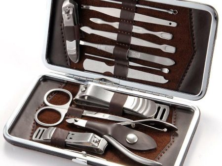 12 Piece Manicure Pedicure Nail Care Set Cutter Clippers Kit Case Mens Ladies Hot on Sale