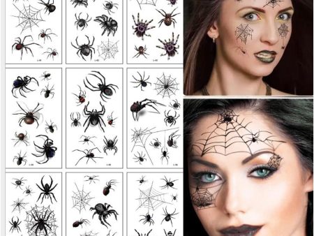 10Sheets Pack New Halloween Holiday Face Makeup and Terror Spider and Scar Mask Design Fake Temporary Waterproof Tattoo Sticker Supply