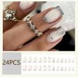 White Press on Nails Short, French Glitter Silver Fake Nails Full Cover Artificial Glue on Nails Silver Sparkly False Nails with Silver Line Designs Full Cover Stick on Nails for Women Girls 24Pcs For Cheap