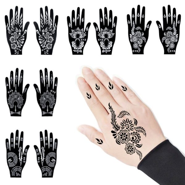 1 Pair Temporary Hand Body Tattoo  Art Sticker Professional Waterproof  Henna Stencil Template Flower Tattoo Stencil Dark wind Online Sale