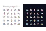 Feminism symbols light and dark theme RGB color icons set For Discount