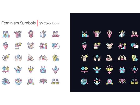 Feminism symbols light and dark theme RGB color icons set For Discount