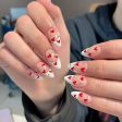 White French Tip Press on Nails Medium Almond Red Love Heart Rhinestones False Nails with Design Valentine s Day Artificial Acrylic Nails Full Cover Reusable Coffin Fake Nails Glue on Nails for Women Discount