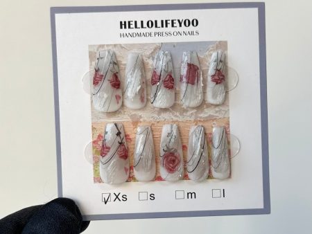 【HANDMADE】DRY ROSE- TEN PIECES OF HANDCRAFTED PRESS ON NAIL Cheap