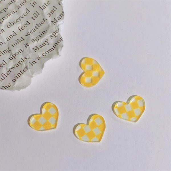 10pcs Chess&Heart Resin Nail Charm Transparent 6Color Black White Plaid Checker Board Loving Heart Shape Nail Decorations #TY7-1 Online now