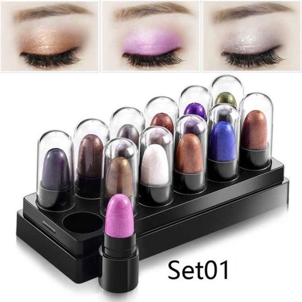 Mini Eyeshadow Stick Set Shimmer Glitter Eye Shadow Cream Set 12 Pcs Lasting Eyeshadow on Sale