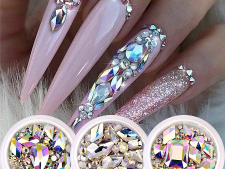 1 Box Glitter 3D Rhinestones AB Flat Back Shiny Stones Nail Art Decorations Mixed Size Nail Gems Crystal Strass Accessories Fashion