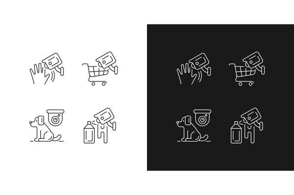 Surveillance and security systems linear icons set for dark and light mode Online now