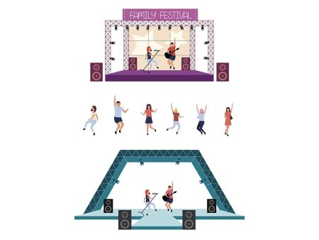 Summer music festival flat cartoon illustrations set For Discount