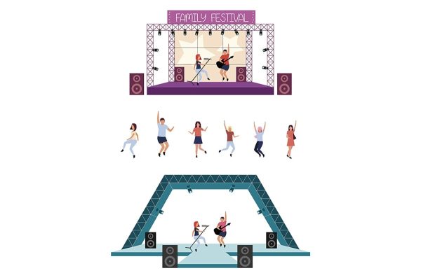 Summer music festival flat cartoon illustrations set For Discount