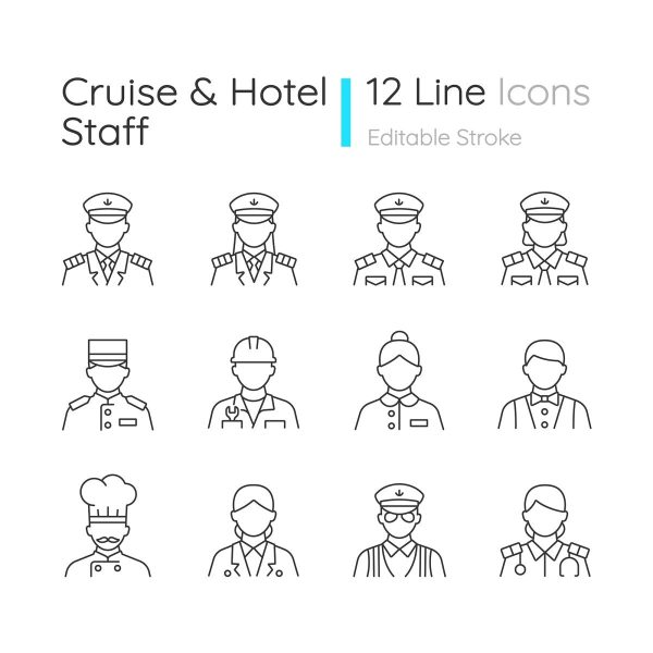 Cruise and hotel staff linear icons set for dark and light mode Cheap