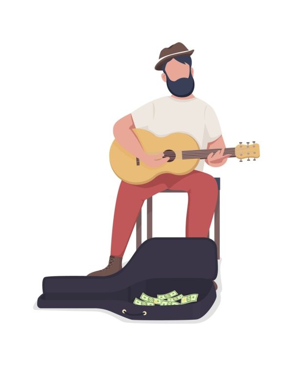 Playing street musicians flat color vector illustration set Online