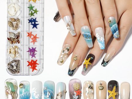 12Grids Box Summer Marine Natural Nail Charm Design Summer Real Natural Starfish;Shell,Conch, Nail Art Rivet Decoration 2022GU# Cheap