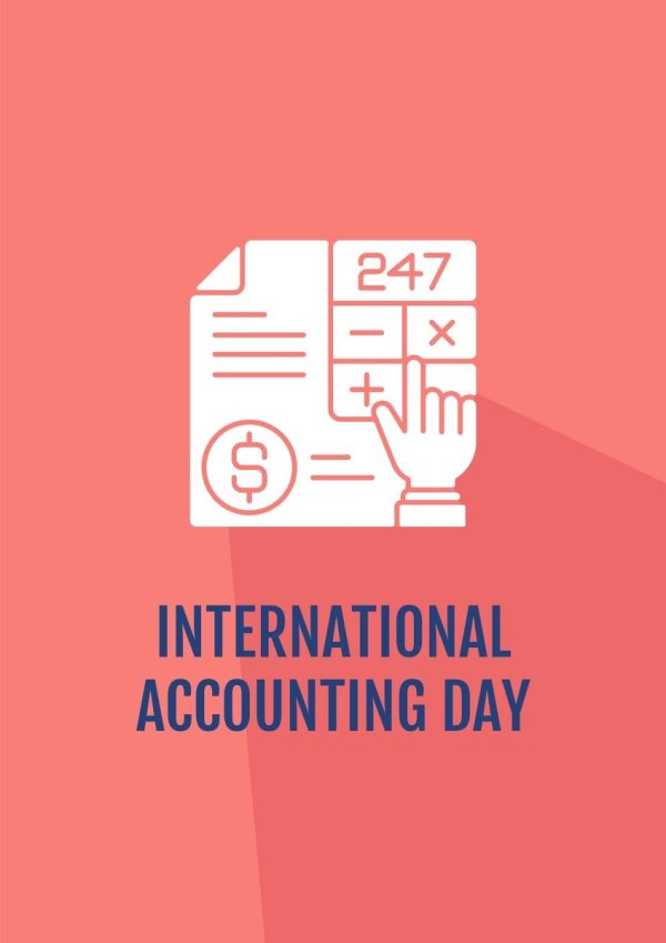 Celebrate accounting day greeting cards with glyph icon element set Online now