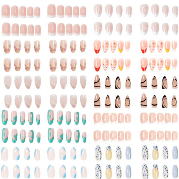 10 Packs (240 Pcs) Press on Nails Medium Design, JIANIAO Short Fake Nails Almond French Glue on Nails Set with Adhesive Tabs Nail File for Women For Discount