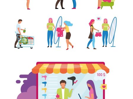 Online and store shopping flat illustrations Sale