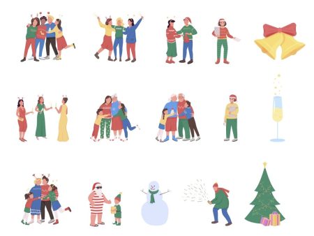 Family on Christmas semi flat color vector characters set Online now