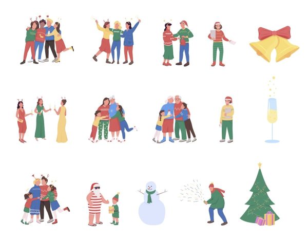 Family on Christmas semi flat color vector characters set Online now