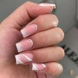 White Press on Nails Short Medium Square French Tip Fake Nails Glue on Nails with Striped Glitter Design Acrylic 24Pcs Women False Nails with Glue Gel Stick on Nail for Wedding Birthday SH46P on Sale