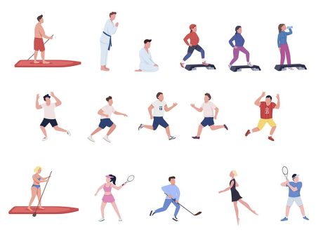 Sport players semi flat color vector character set Online Hot Sale