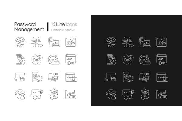 Password management linear icons set for dark and light mode For Discount