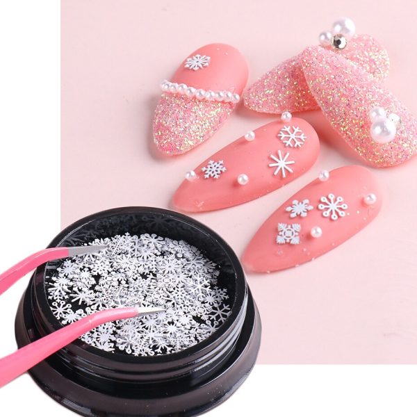 1 box White Snowflake 3D Nail Art Sequins Winter Christmas Snow Flakes Holographic Charms Polishing Gel Accessories SA1980 Fashion