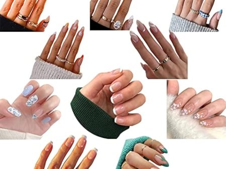 10 Packs (240 Pcs) Press on Nails Medium Design, JIANIAO Short Fake Nails Almond French Glue on Nails Set with Adhesive Tabs Nail File for Women For Discount