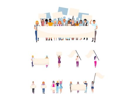 Protesters with blank placards flat vector characters set For Cheap