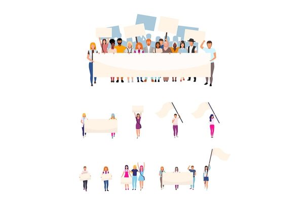 Protesters with blank placards flat vector characters set For Cheap