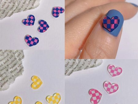 10pcs Chess&Heart Resin Nail Charm Transparent 6Color Black White Plaid Checker Board Loving Heart Shape Nail Decorations #TY7-1 Online now