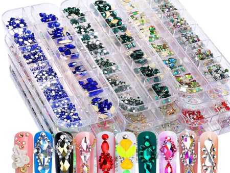 1 Box Crystal Nail Art Rhinestone Multi Size AB Colorful  Flat Bottom Mixed Shape DIY Nail Art 3D Decoration In 12cell pot on Sale