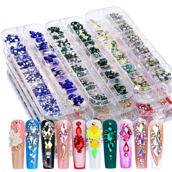 1 Box Crystal Nail Art Rhinestone Multi Size AB Colorful  Flat Bottom Mixed Shape DIY Nail Art 3D Decoration In 12cell pot on Sale