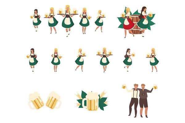 Oktoberfest flat vector illustrations set Fashion