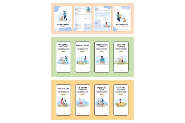 Animal adoption onboarding vector template set Online Sale