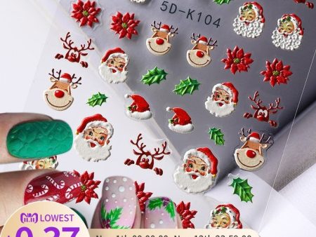 1 Sheet Embossed Snowflakes 5D Nail Stickers Decal Winter Christmas Nail Art Decoration Manicure Butterfly Nail Stickers Design Discount