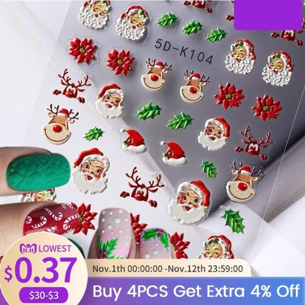 1 Sheet Embossed Snowflakes 5D Nail Stickers Decal Winter Christmas Nail Art Decoration Manicure Butterfly Nail Stickers Design Discount