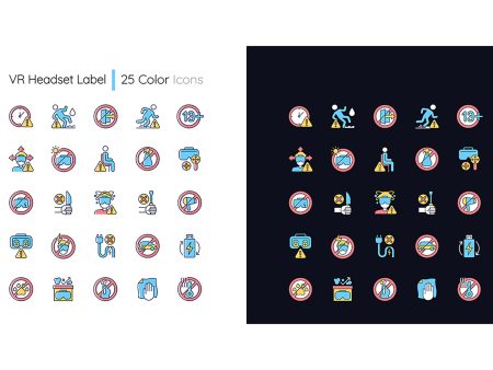 VR headset light and dark theme RGB color manual label icons set Online now