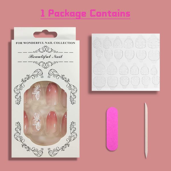 YOSOMMK Gradient Pink Press on Nails Medium Coffin Fake Nails with Flower Rhinestone Designs Glossy Full Cover Stick on Bling Sequins Artificial Acylic False Glue on Nails for Women Online now