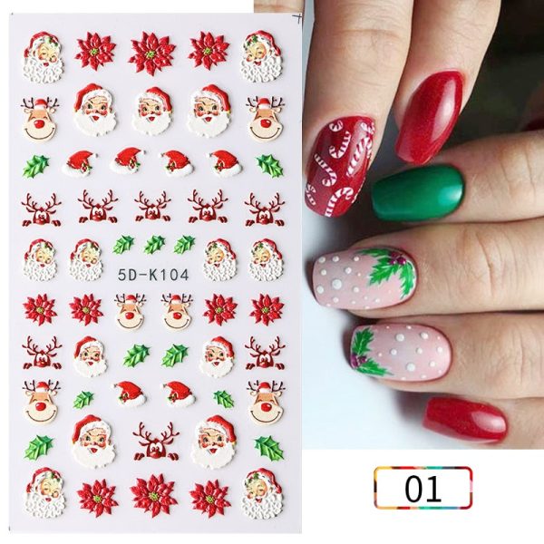 1 Sheet Embossed Snowflakes 5D Nail Stickers Decal Winter Christmas Nail Art Decoration Manicure Butterfly Nail Stickers Design Discount