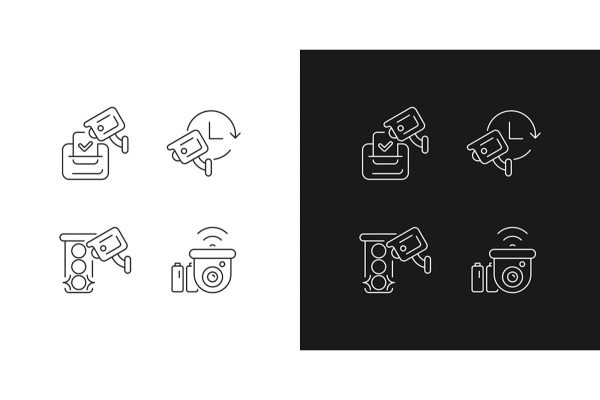 Surveillance and security systems linear icons set for dark and light mode Online now