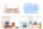 Office post covid flat color vector illustrations Cheap