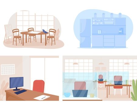 Office post covid flat color vector illustrations Cheap