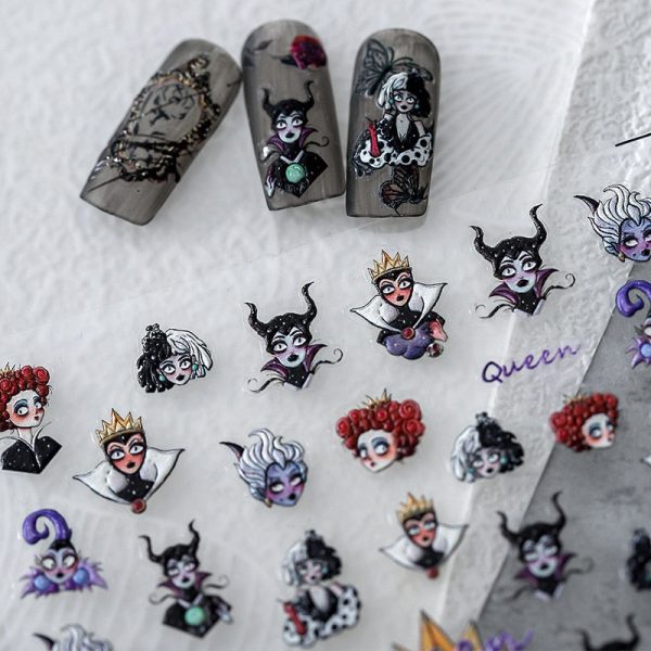 1 Sheet 5D Realistic Relief Halloween Evil Queen Zombie Bride Ghost Princess Adheisve Nail Art Stickers Decals Manicure Charms Online Hot Sale