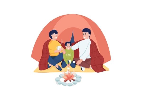 Family camping semi flat color vector characters set Cheap