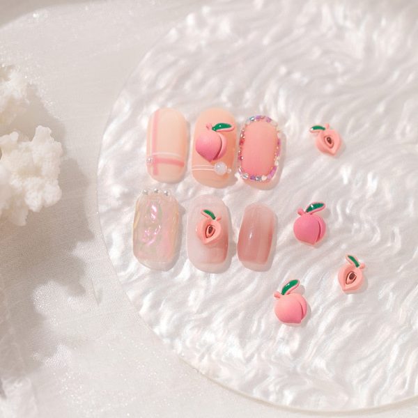 10Pcs 3D Cute Fruit Designer Charm Strawberry Peach Shaped Nail Art Alloy Decorations 3D Sweet Rhinestones For Nails Nail Supply Online