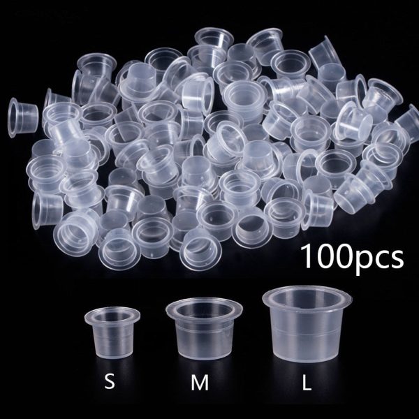 100pc S M L Plastic Disposable Microblading Tattoo Ink Cups Permanent Makeup Pigment Clear Holder Container Cap Tattoo Accessory For Sale