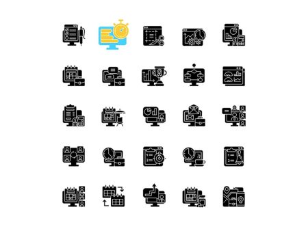 Work monitoring black glyph icons set on white space Sale