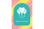 Birthday traditions greeting cards with glyph icon element set For Sale